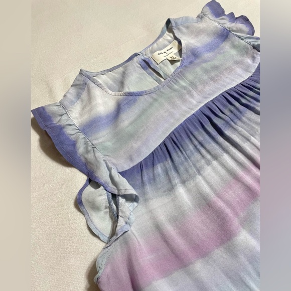 Anthropologie Cloth & Stone Blue Tie Dye Flutter Sleeve Boho Top Tiered Romantic - Picture 8 of 10